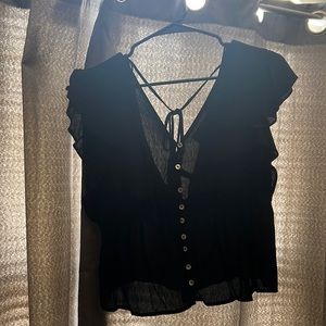 Black button down sheer crop top